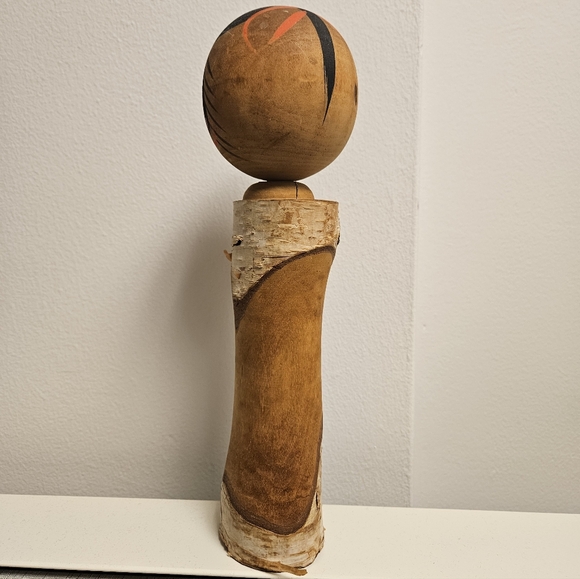 Artisan Wood Kokeshi Doll - Black and Red Accents Birch Wood 11.5" - Picture 5 of 9